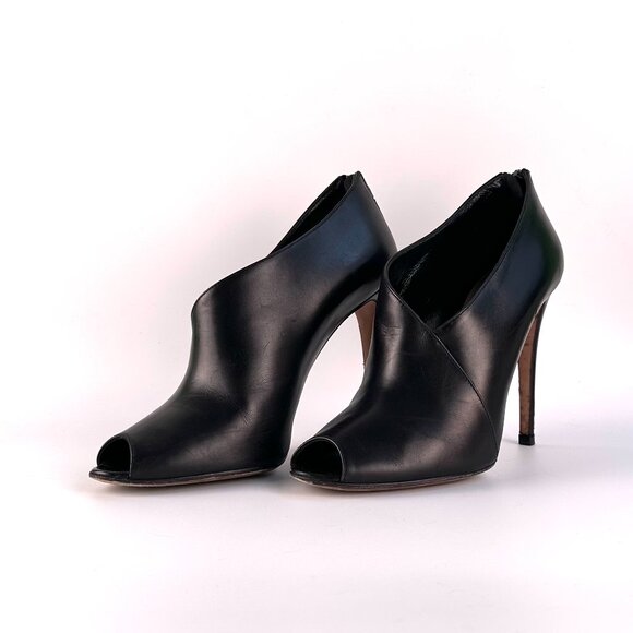 PRADA Black Leather Peep-Toe Ankle Booties - Size 39 - Picture 2 of 11